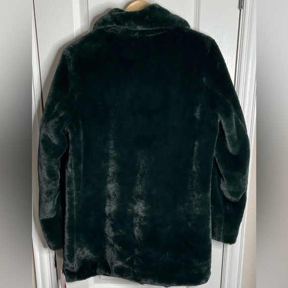 NWT Avec Les Filles Faux Fur Coat Shaw Collar Mid Length Emerald Green Sz Small - Picture 6 of 11